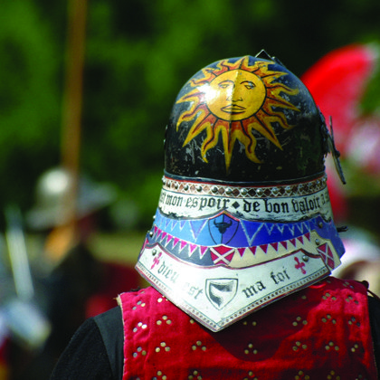 An Image of a highly decorated helmet